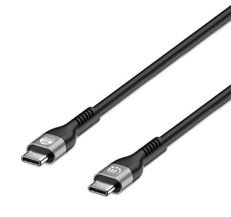 Manhattan Fast USB-C to USB-C Charging and Data Cable, 2m, Up to 240W Laptop Charging, USB 2.0, 480 Mbps, Hi-Speed USB, Extra-Long Reach for Desk or Floor Sockets, Black, Three Year Warranty
