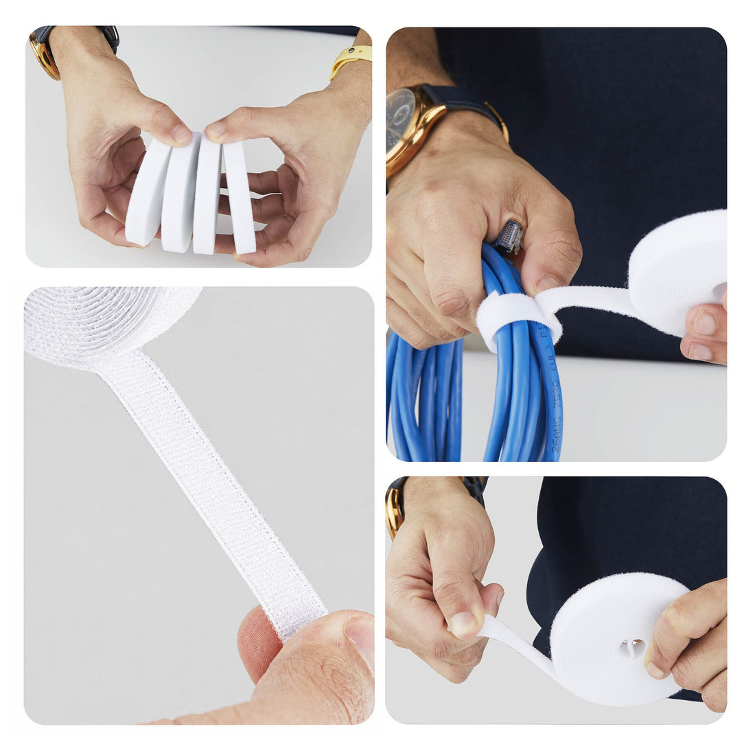 StarTech.com 4-pack 15ft (4.6m) Hook and Loop Roll, 0.5in Wide, White, Cut-to-Size Reusable Cable Ties - image 2