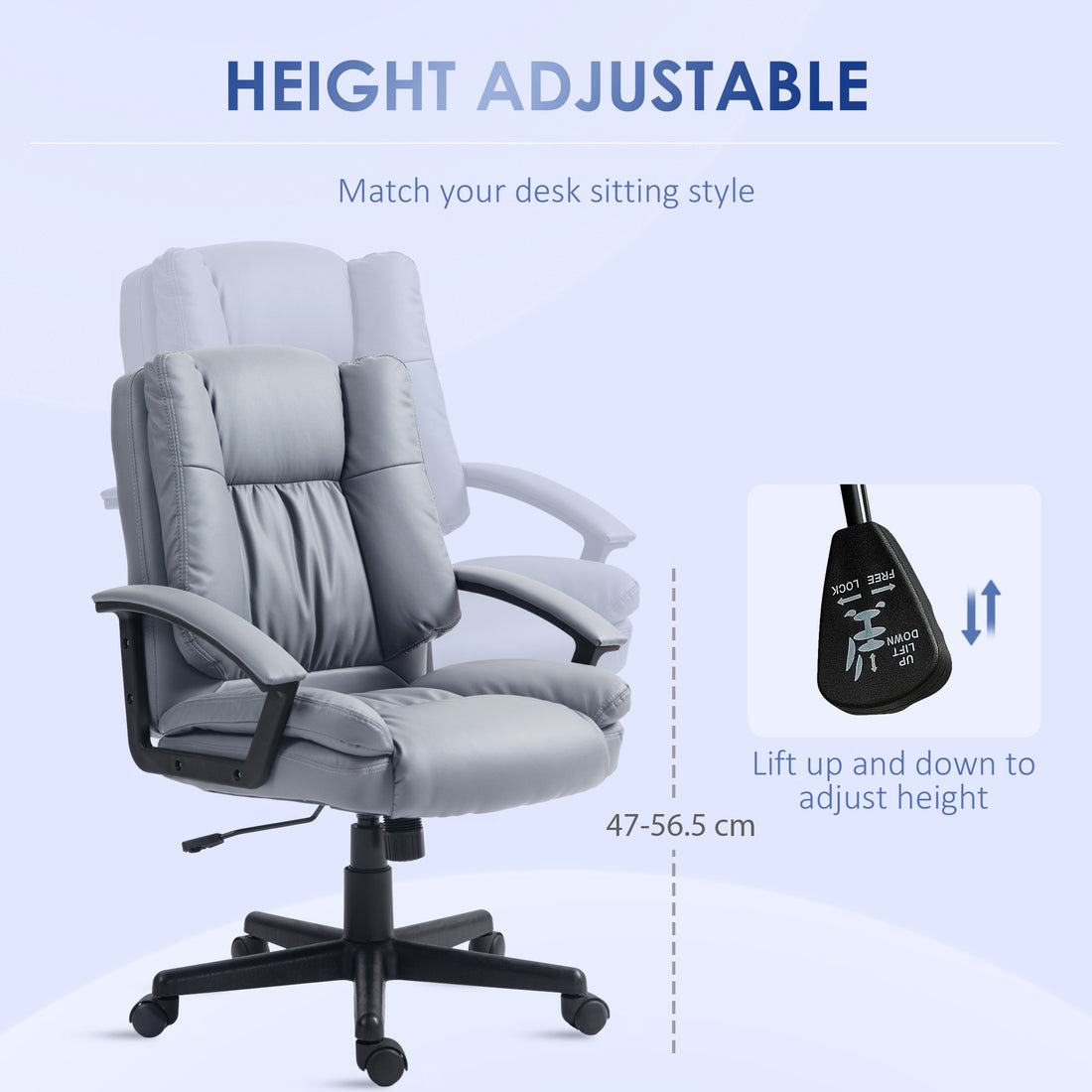 HOMCOM Office Chair, Computer Desk Chair, Mid Back Executive Chair with Adjustable Height and Swivel Rolling Wheels for Home Study, Light Grey