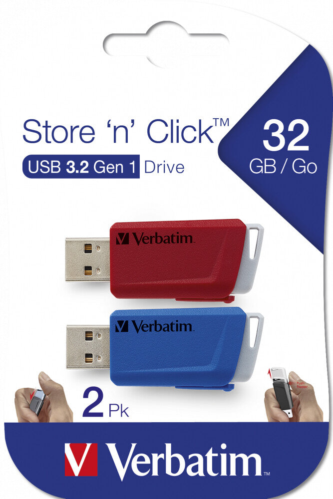 Verbatim Store 'n' Click - USB 2.0 Drive 3.2 GEN1 - 2x32 GB - Red/Blue - image 4