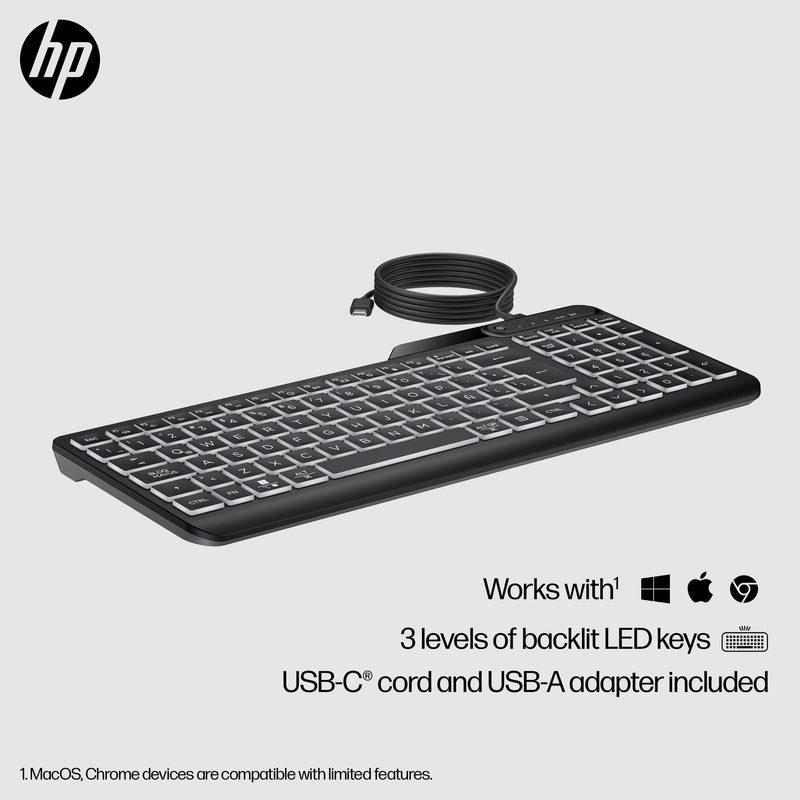 HP 405 Multi-Device Backlit Wired Keyboard