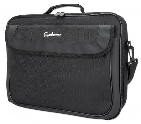 Manhattan Cambridge Laptop Bag 15.6", Clamshell Design, Black, LOW COST, Accessories Pocket, Document Compartment on Back, Shoulder Strap (removable), Notebook Case, Three Year Warranty