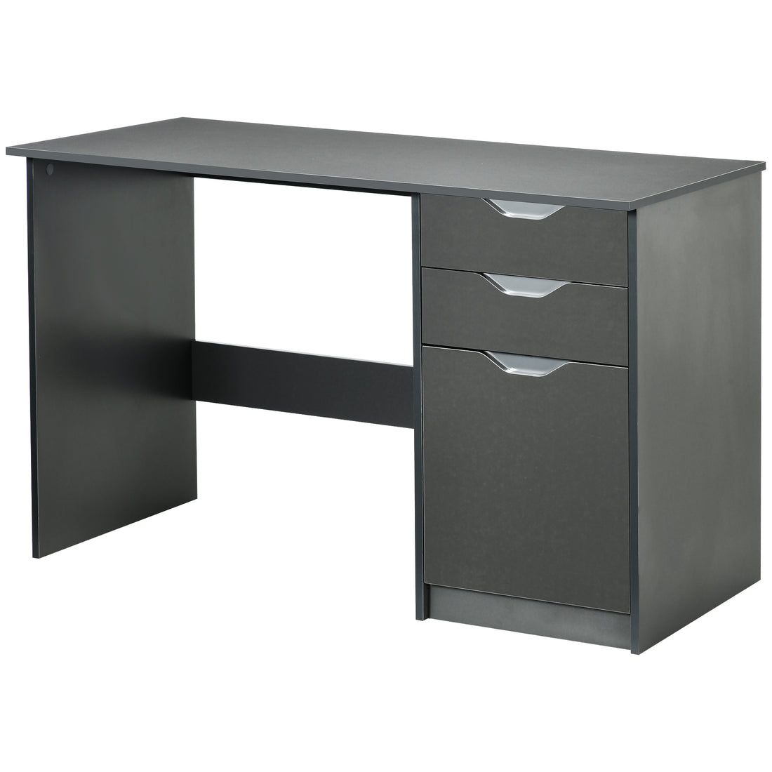 HOMCOM Computer Desk with Drawers, High Gloss Home Office Desk with Storage Cabinet, Study Workstation, 120 x 60cm, Grey