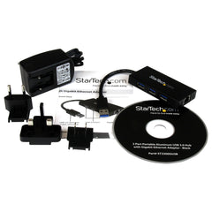 StarTech.com 3-Port Portable USB 3.0 Hub plus Gigabit Ethernet - Aluminum with Built-in Cable~3-Port Portable USB 3.0 Hub plus Gigabit Ethernet - 5Gbps - Aluminum with Built-in Cable