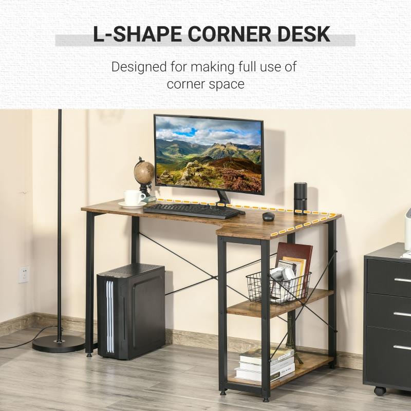 HOMCOM L-Shaped Computer Desk Home Office Corner Desk - Rustic Brown