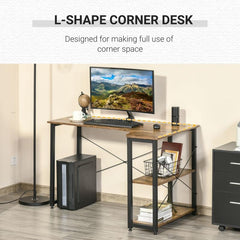 HOMCOM L-Shaped Computer Desk Home Office Corner Desk - Rustic Brown