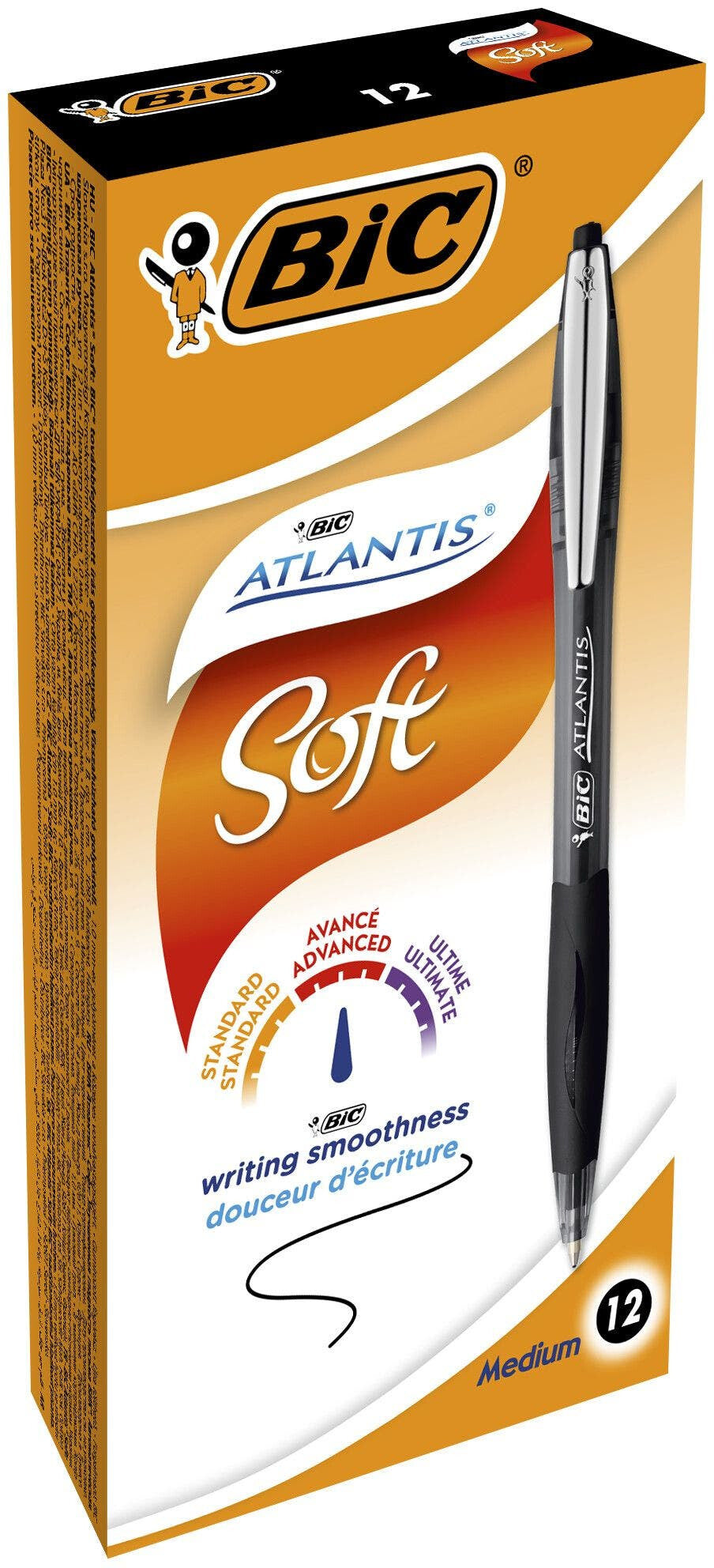 BIC Atlantis Soft Black Clip-on retractable ballpoint pen Medium 12
