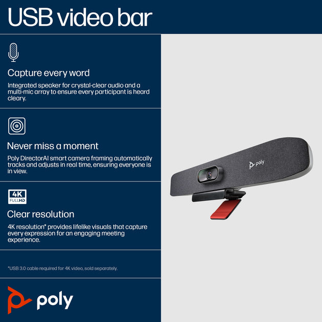 Poly Studio R30 USB Video Bar No Radio GSA/TAA | Back to the Office