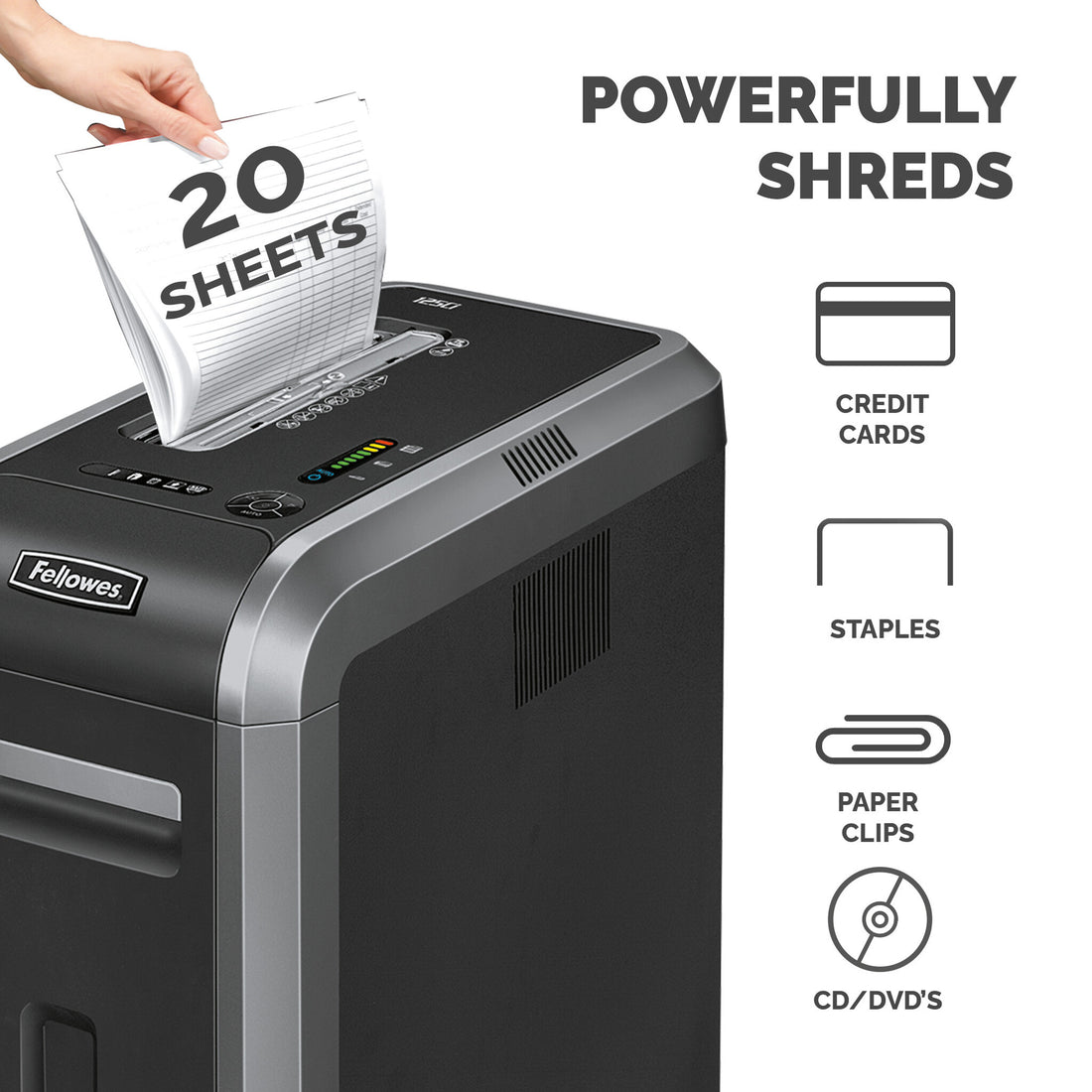 Fellowes Paper Shredder 125Ci 20 Sheet Cross Cut Shredder with 53 Litre Bin High Security P4 - image 3