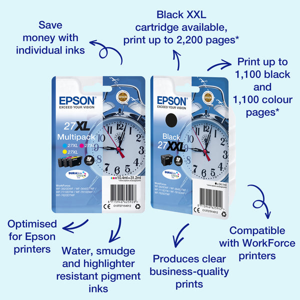 Epson Alarm clock Multipack 3-clr 27XL DURABrite Ultra Ink EasyMail