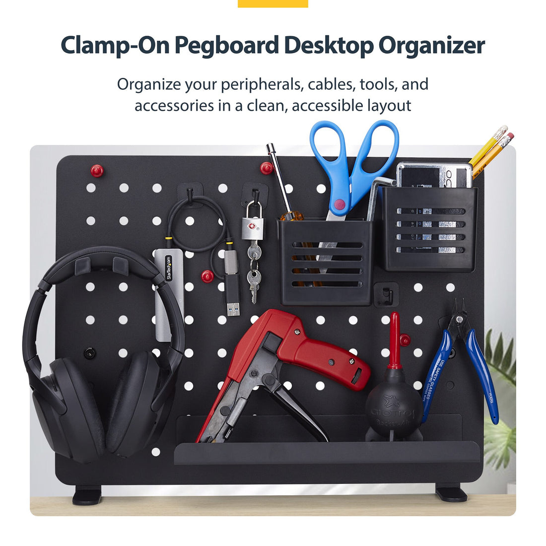StarTech.com Clamp-On Pegboard with Accessories, 16.5 x 12.5in (42 x 32cm), Steel Pegboard, Desktop Storage - image 2