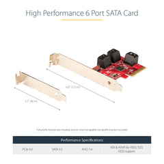 StarTech.com SATA PCIe Card - 6 Port PCIe SATA Expansion Card - 6Gbps - Low/Full Profile - Stacked SATA Connectors - ASM1166 Non-Raid - PCI Express to SATA Converter