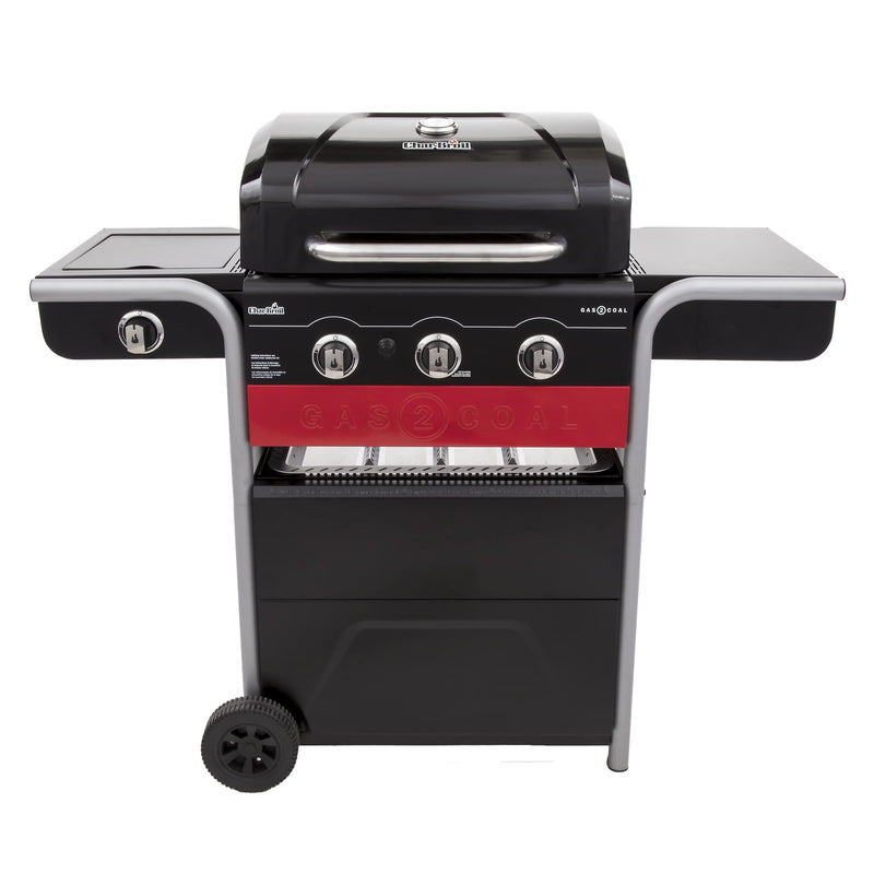 Char-Broil GAS2COAL 330 Grill Cooking station Charcoal + Natural gas Black, Red, Stainless steel