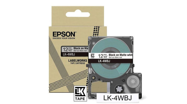 Epson Matte Tape – White/Black 12mm(8m) – LK-4WBJ
