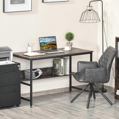 HOMCOM Computer Desk with Storage Shelf, 120 x 60cm Home Office Desk with Metal Frame