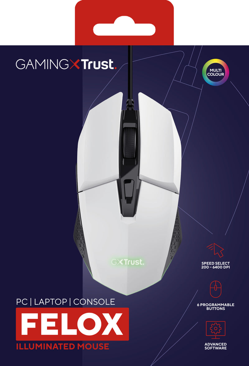 Trust GXT 109W Felox mouse Gaming Right-hand USB Type-A Optical 6400 DPI