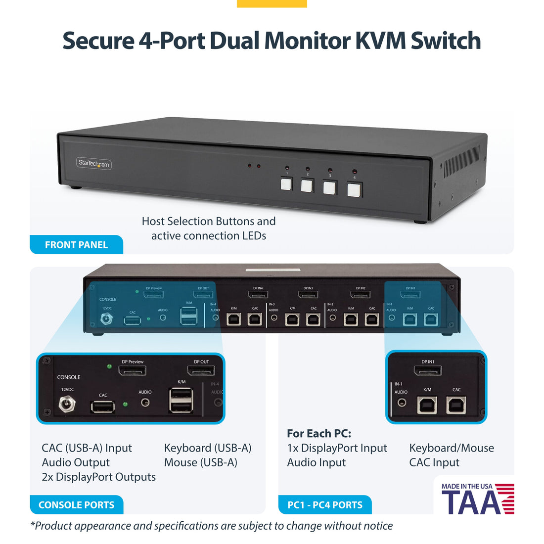 StarTech.com Secure 4-Port KVM Switch, DisplayPort, 4K 60Hz, NIAP 4.0 Desktop KVM, Multi-View Preview Screen - image 11
