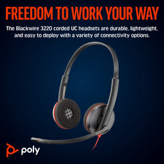POLY Blackwire 3220 Stereo USB-C Headset +USB-C/A Adapter