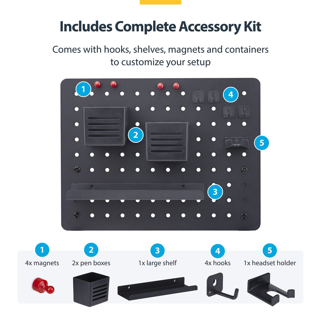 StarTech.com Clamp-On Pegboard with Accessories, 16.5 x 12.5in (42 x 32cm), Steel Pegboard, Desktop Storage - image 3
