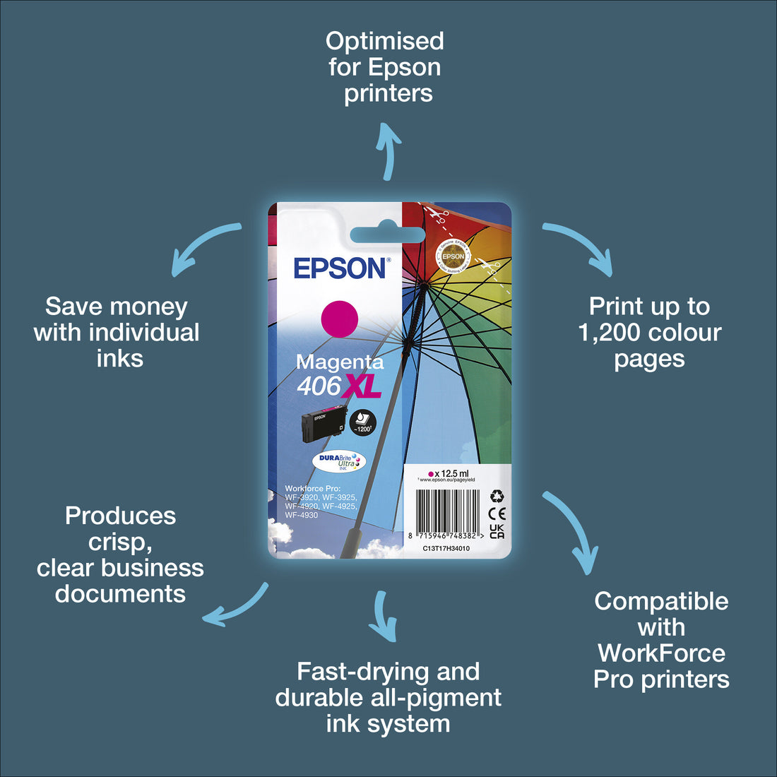 Epson Singlepack Magenta 406XL Umbrella DURABrite Ultra Ink