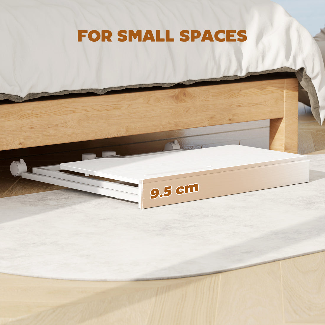 HOMCOM Small Folding Desk, with Wheels - White Wood-Effect