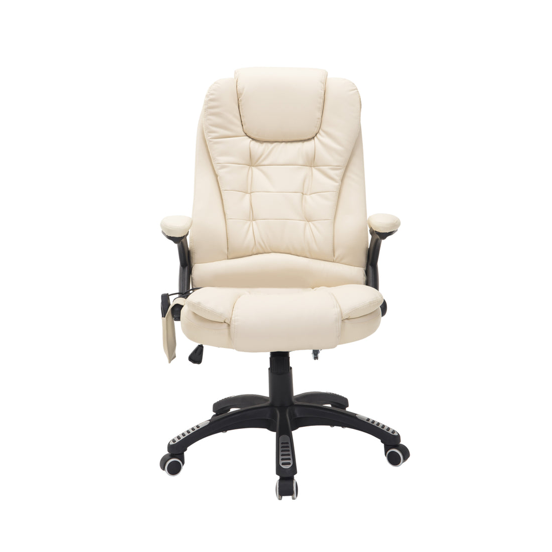 HOMCOM 6-Point Massage Office Chair with Seat Heated for Home Office, PU Leather High Back Executive Desk Chair with Adjustable Height and 360° Swivel for Work Study, Beige