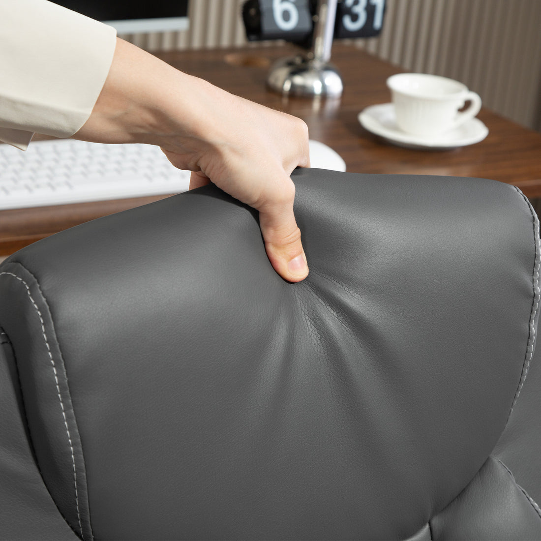 HOMCOM Faux Leather Office Chair. with Flip-Up Armrests - Charcoal Grey