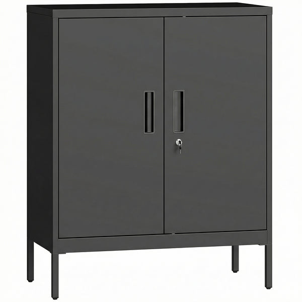 HOMCOM Metal Storage Cabinet with Lock and Adjustable Shelves - Black