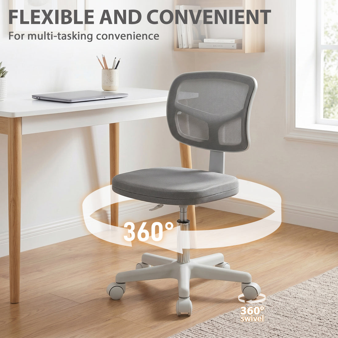 Vinsetto Small Office Chair without Arms, Ergonomic Swivel Mesh Desk Chair with Curved Back, Dark Grey