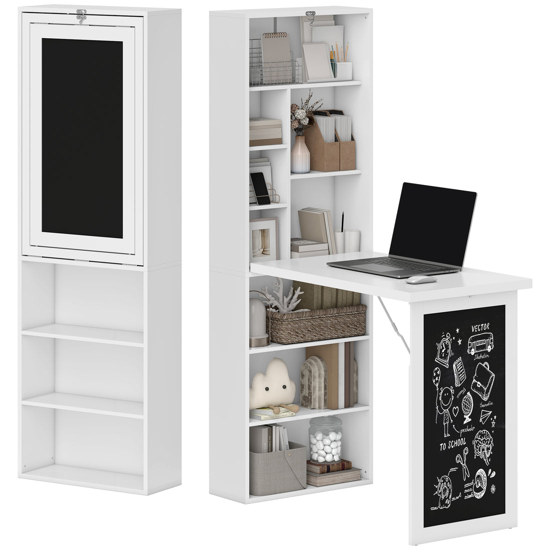 HOMCOM 3-in-1 Fold-Out Work Desk - White