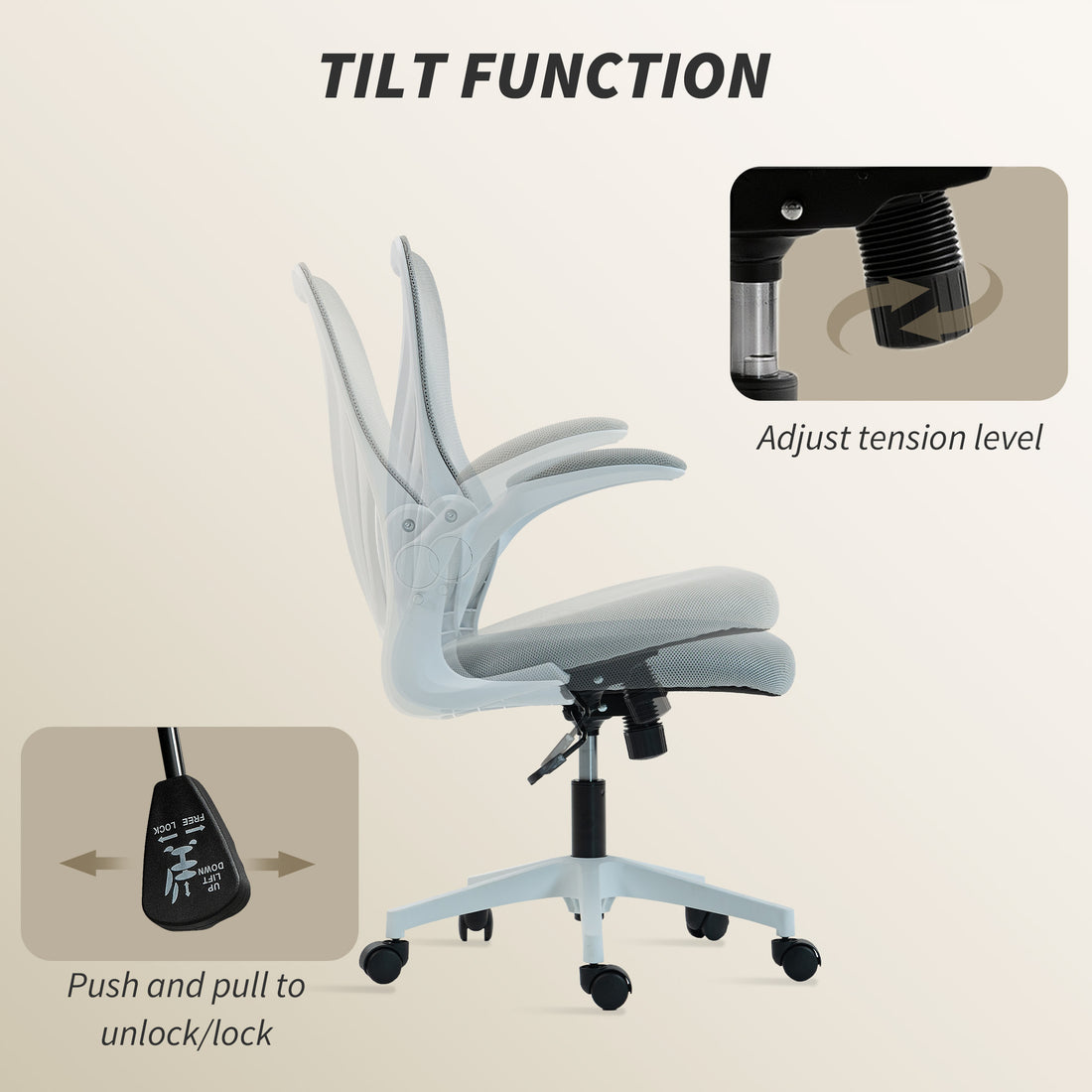 HOMCOM Mesh Office Chair with Foldable Backrest - Light Grey