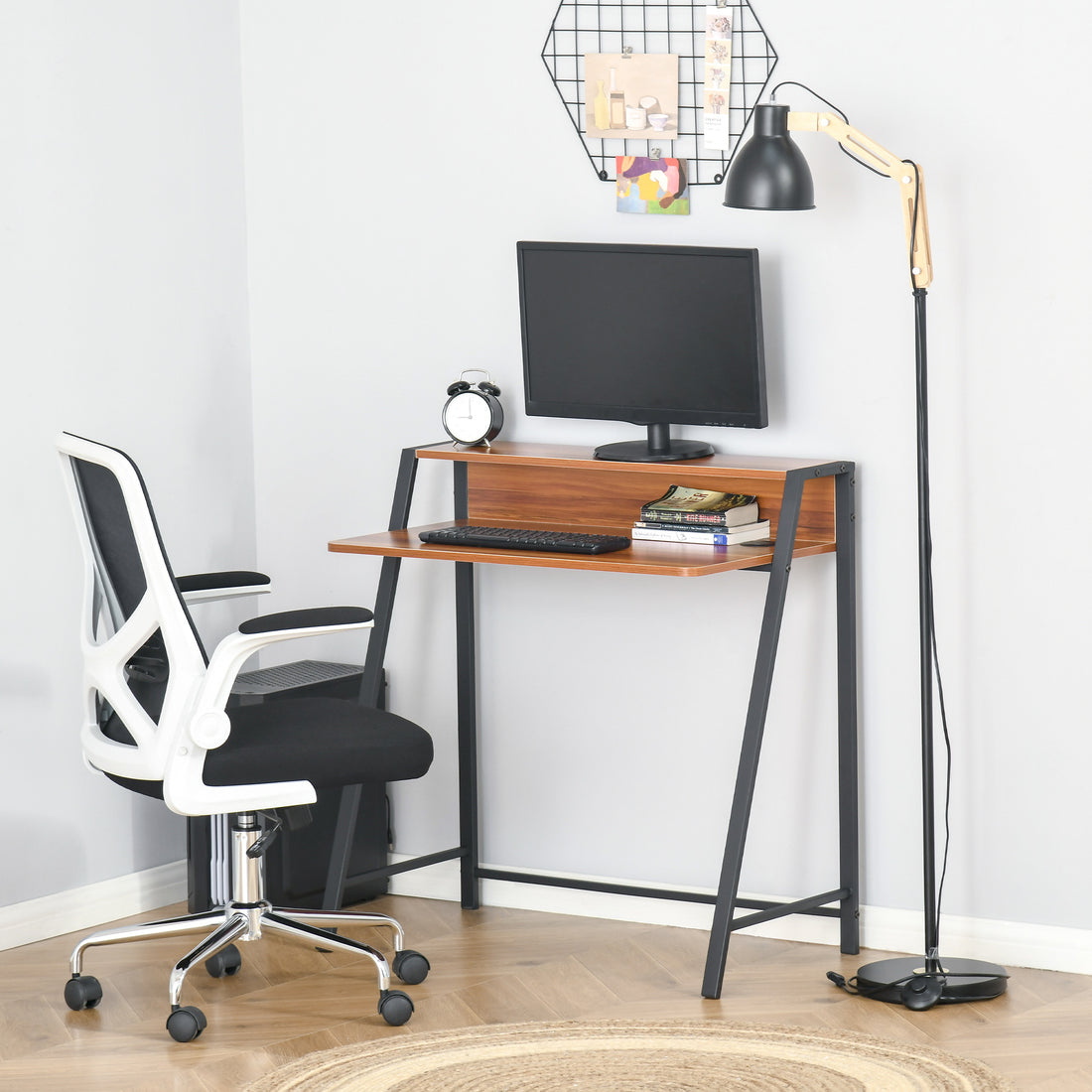 HOMCOM Writing Desk Computer Table Home Office PC Laptop Workstation Storage Shelf 84L x 45W cm Walnut