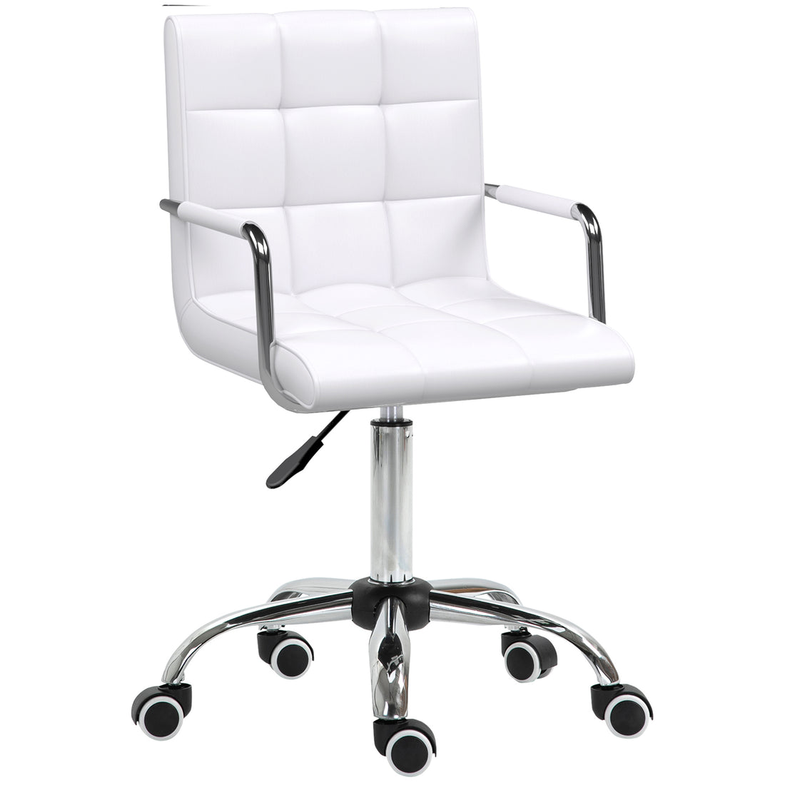 Vinsetto Makeup Vanity Chair, PU Leather Mid Back Office Chair with Adjustable Height, Armrest and Rolling Wheels, White