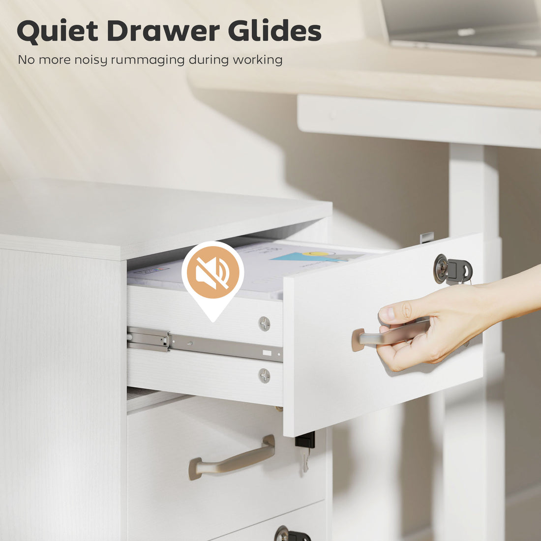 HOMCOM Three Drawer Wood-Effect Filing Cabinet - White