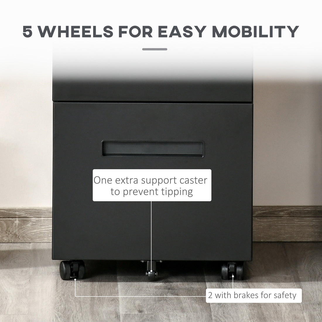 Vinsetto Metal Mobile File Cabinet with Wheels, Lockable 2 Drawer Filing Cabinet for A4, Legal, Letter, Compact Under Desk Storage Unit with Pre-Assembled Body for Home Office, 39 x 48 x 67cm, Black