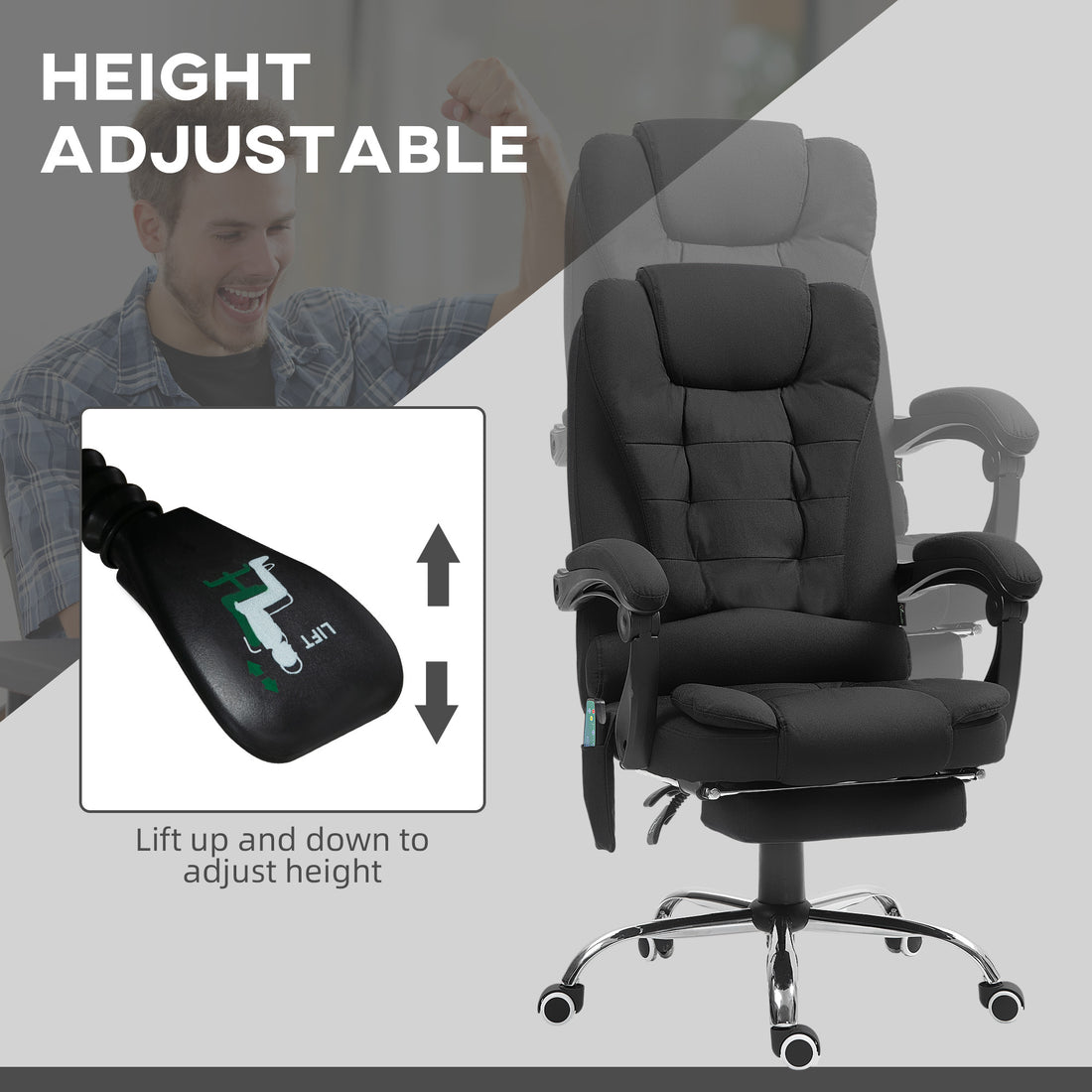 Vinsetto Office Chair with 6 Point Massage and Back Heat, Microfibre Desk Chair with Adjustable Height, Full Black