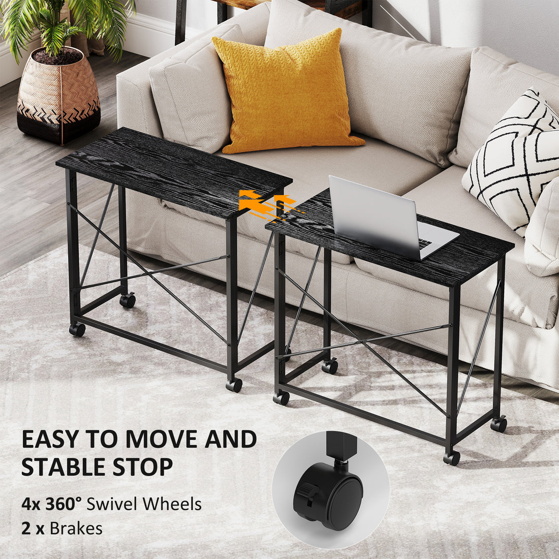 HOMCOM 80 cm Folding Desk on Wheels - Black