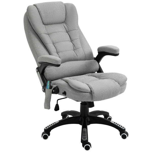 Vinsetto Office Chair, Ergonomic Fabric Desk Chair with 6-Point Massage and Back Heated, Arms, Lumbar Support, Light Grey