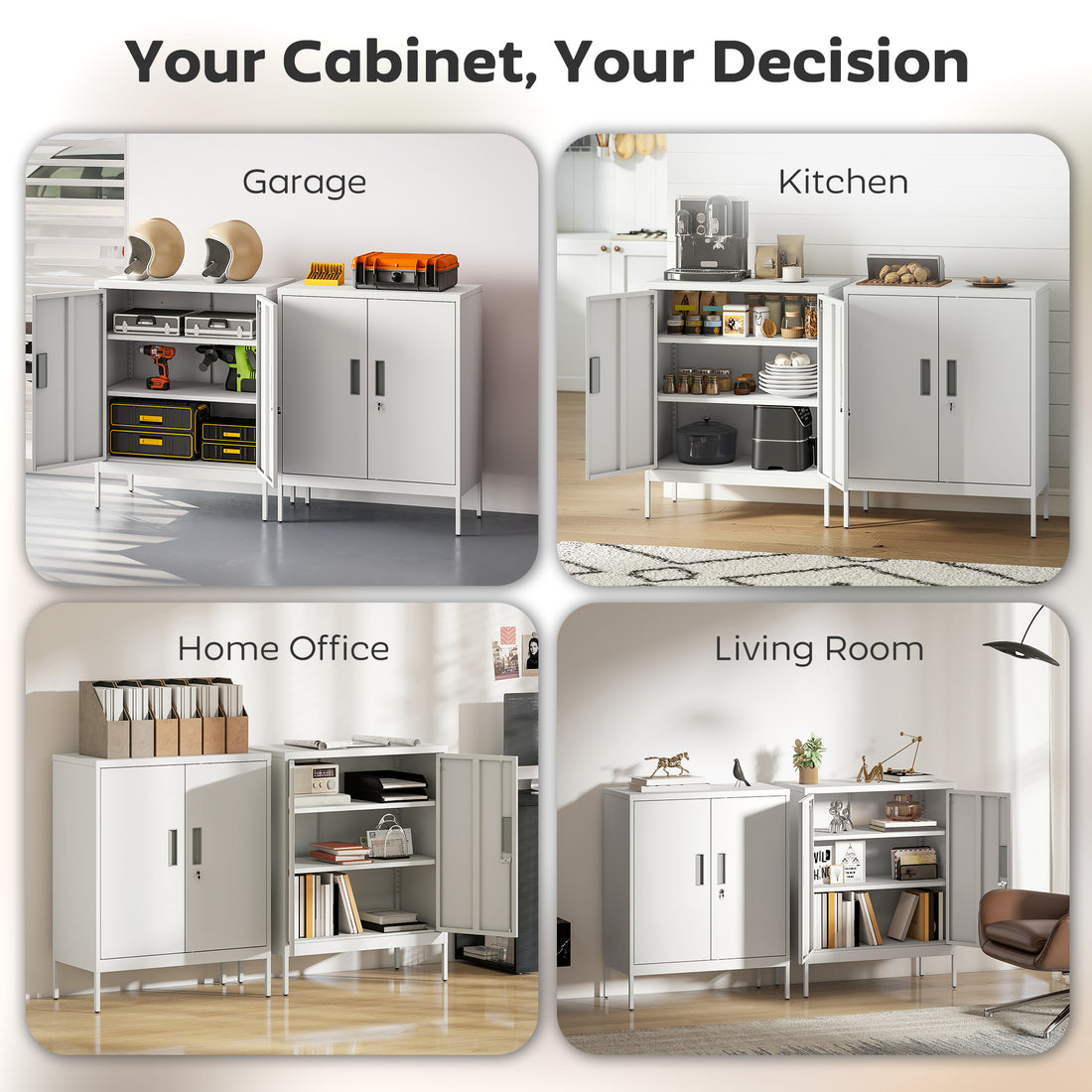 HOMCOM Metal Storage Cabinet with Lock and Adjustable Shelves - White
