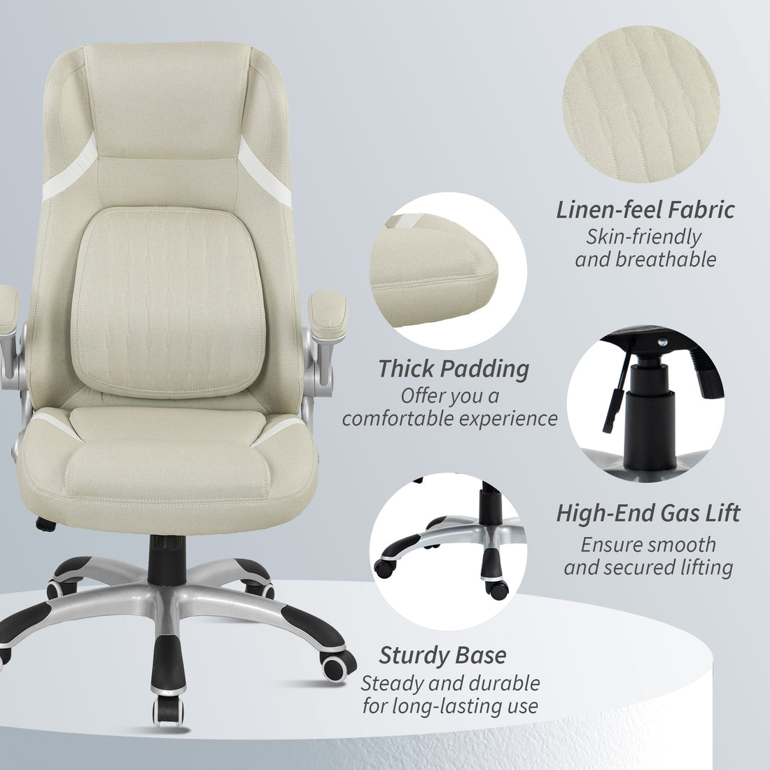 Vinsetto Linen-Look Office Chair, with Adjustable Height and Tension - Beige