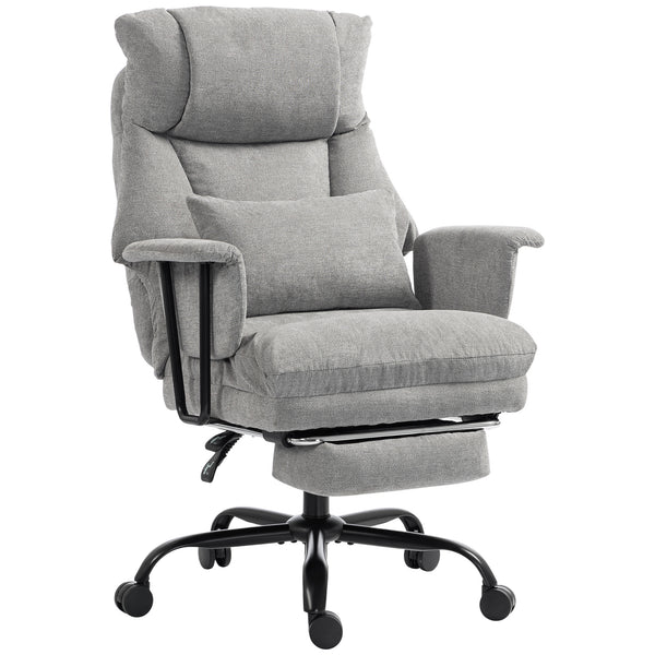 HOMCOM Office Chair, 180kg Heavy Duty Linen Computer Desk Chair with Lumbar Support, Wide Seat, Spring Cushion, Grey