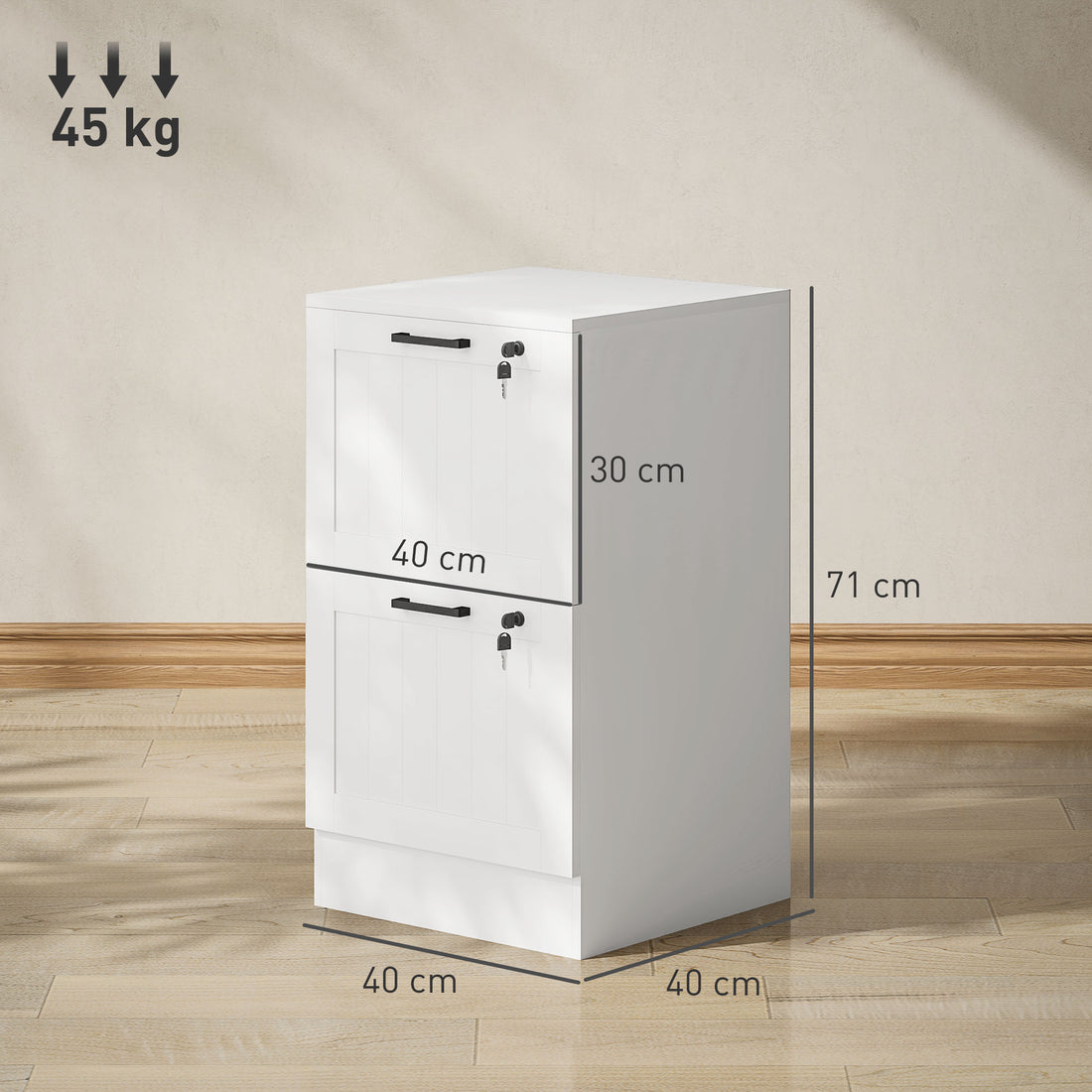 HOMCOM 2 Drawer Filing Cabinet with Lock, Office Storage Cabinet with Adjustable Hanging Bars for A4 Letter Size Files, White