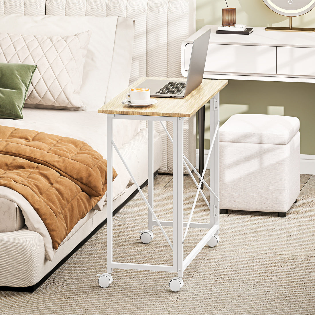 HOMCOM 80 cm Folding Desk on Wheels - Natural Tone