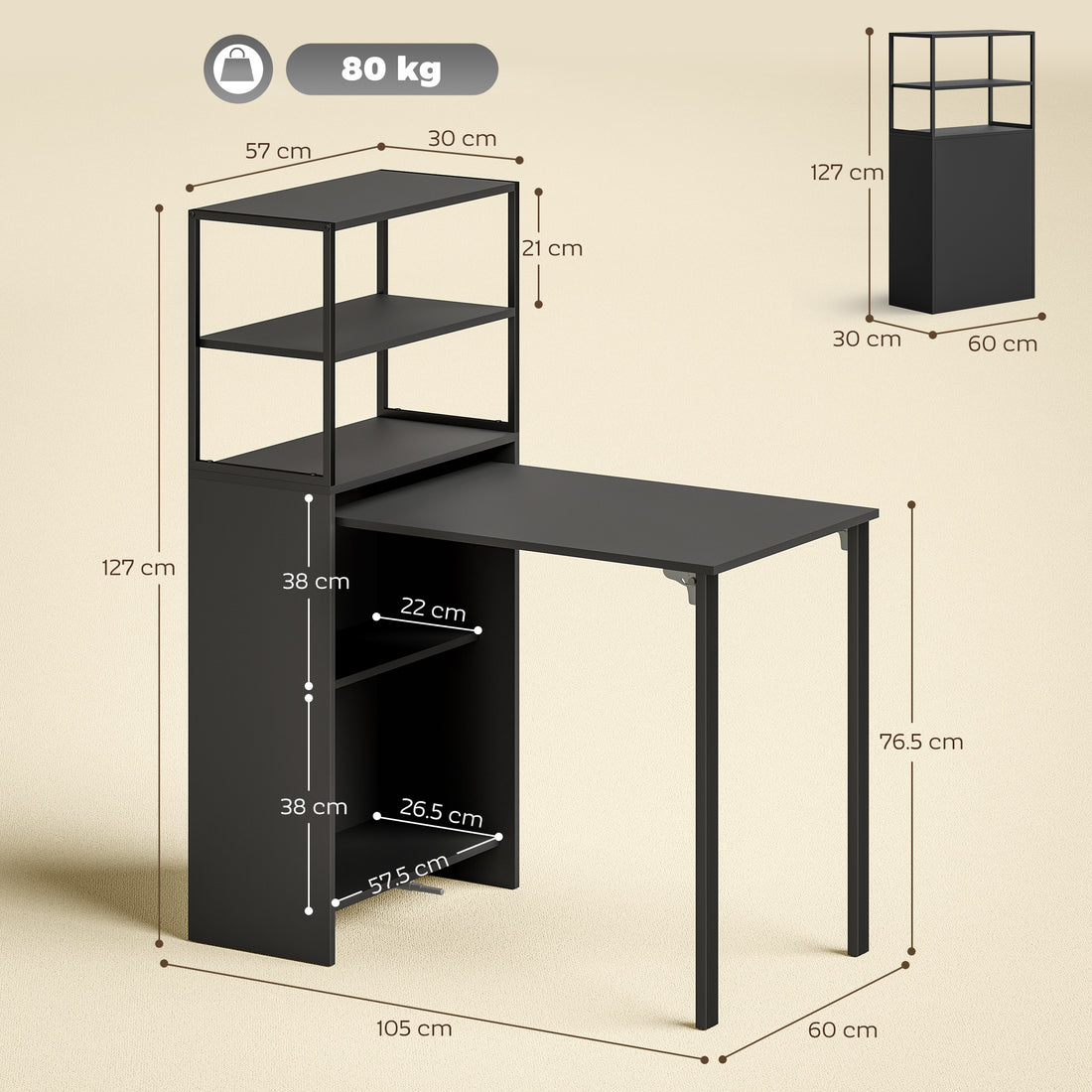 HOMCOM Folding Shelf and Work Table - Black