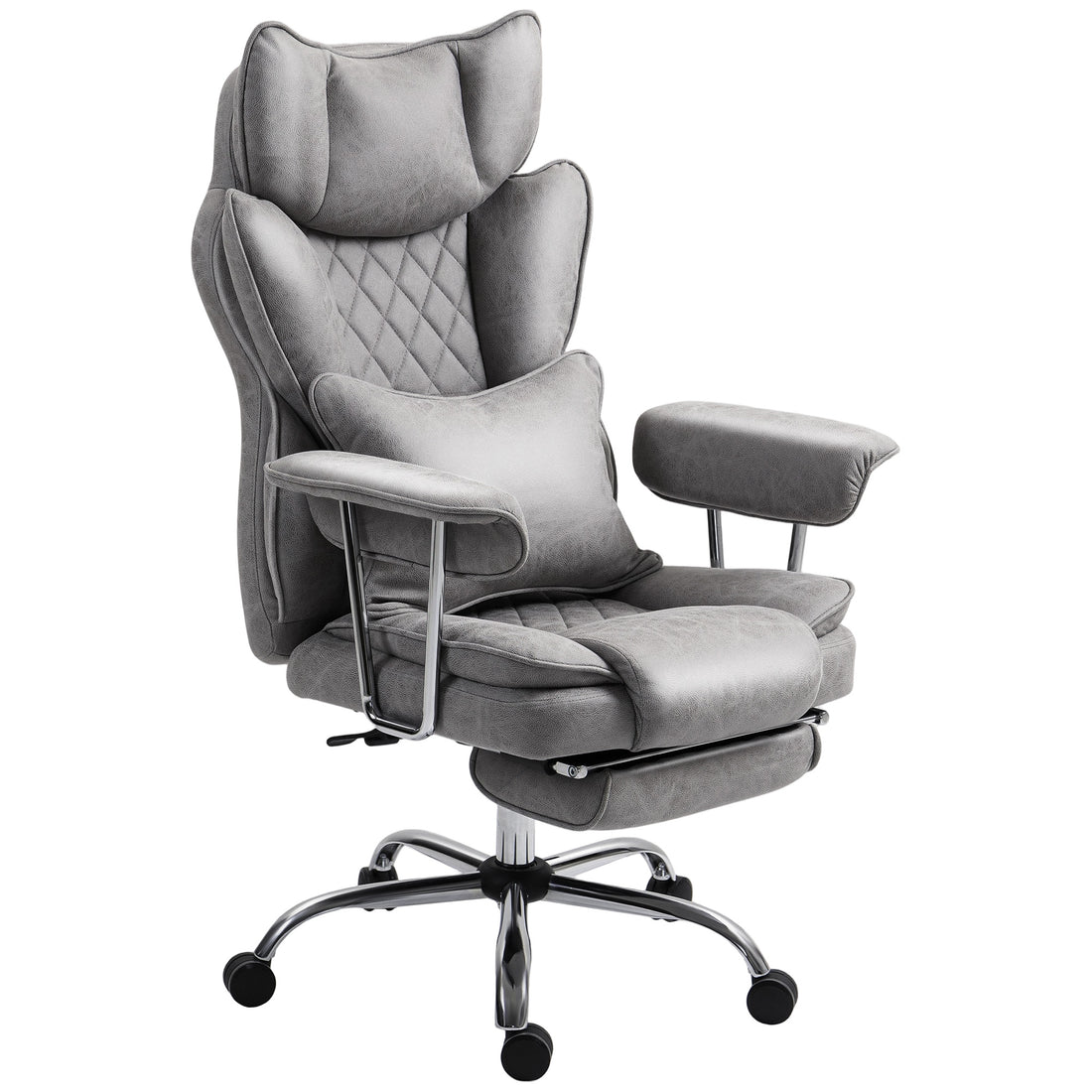 HOMCOM Leathaire Reclining Office Chair with Lumbar Support Pillow - Grey
