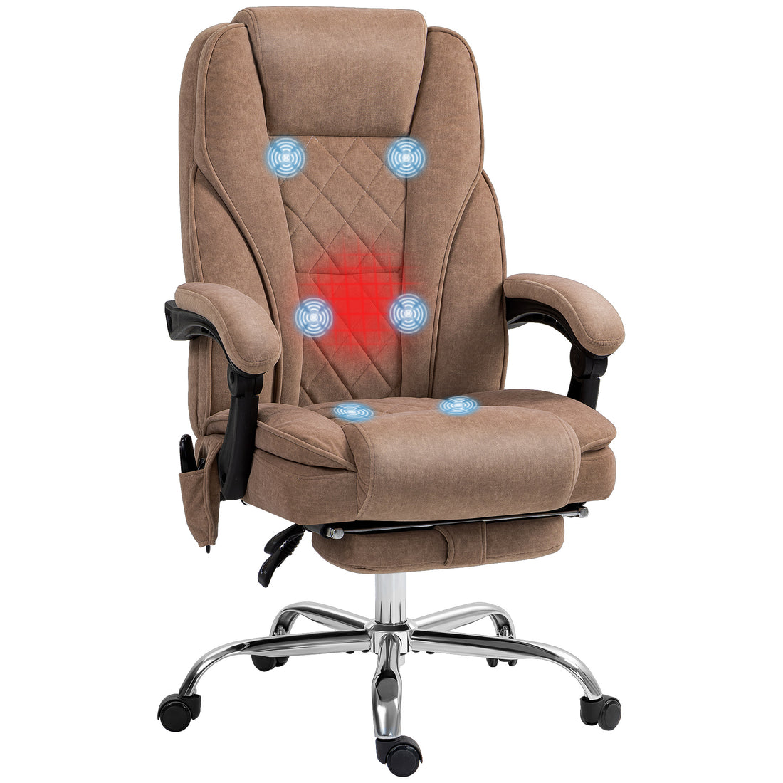 Vinsetto Massage Office Chair, Heated Reclining Computer Chair with Adjustable Height and Footrest, Brown