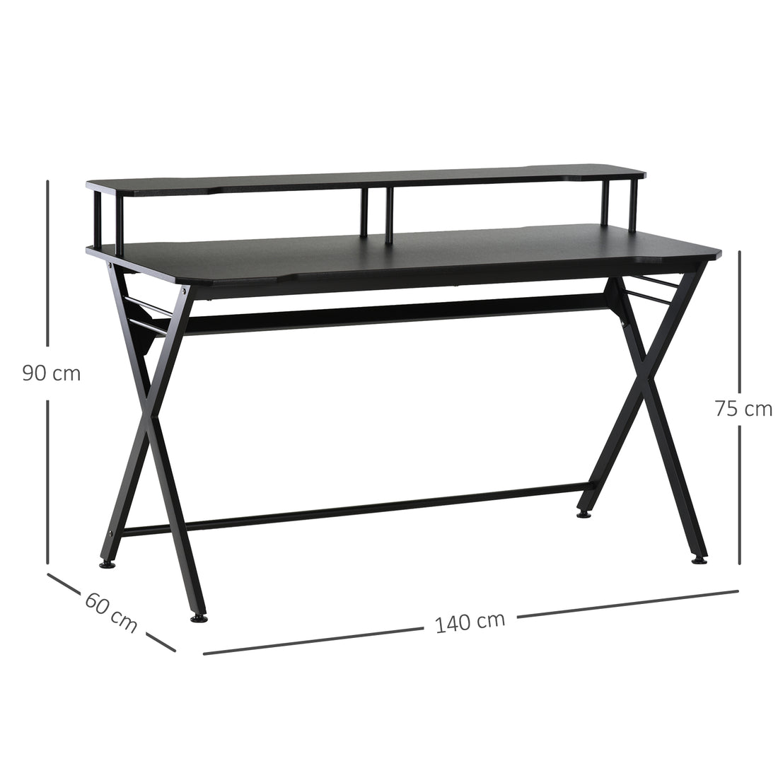 HOMCOM Gaming Desk Writing Racing Computer Table Workstation with Headphone Hook Curved Front Adjustable Feet for Home Office Use 140 x 60cm