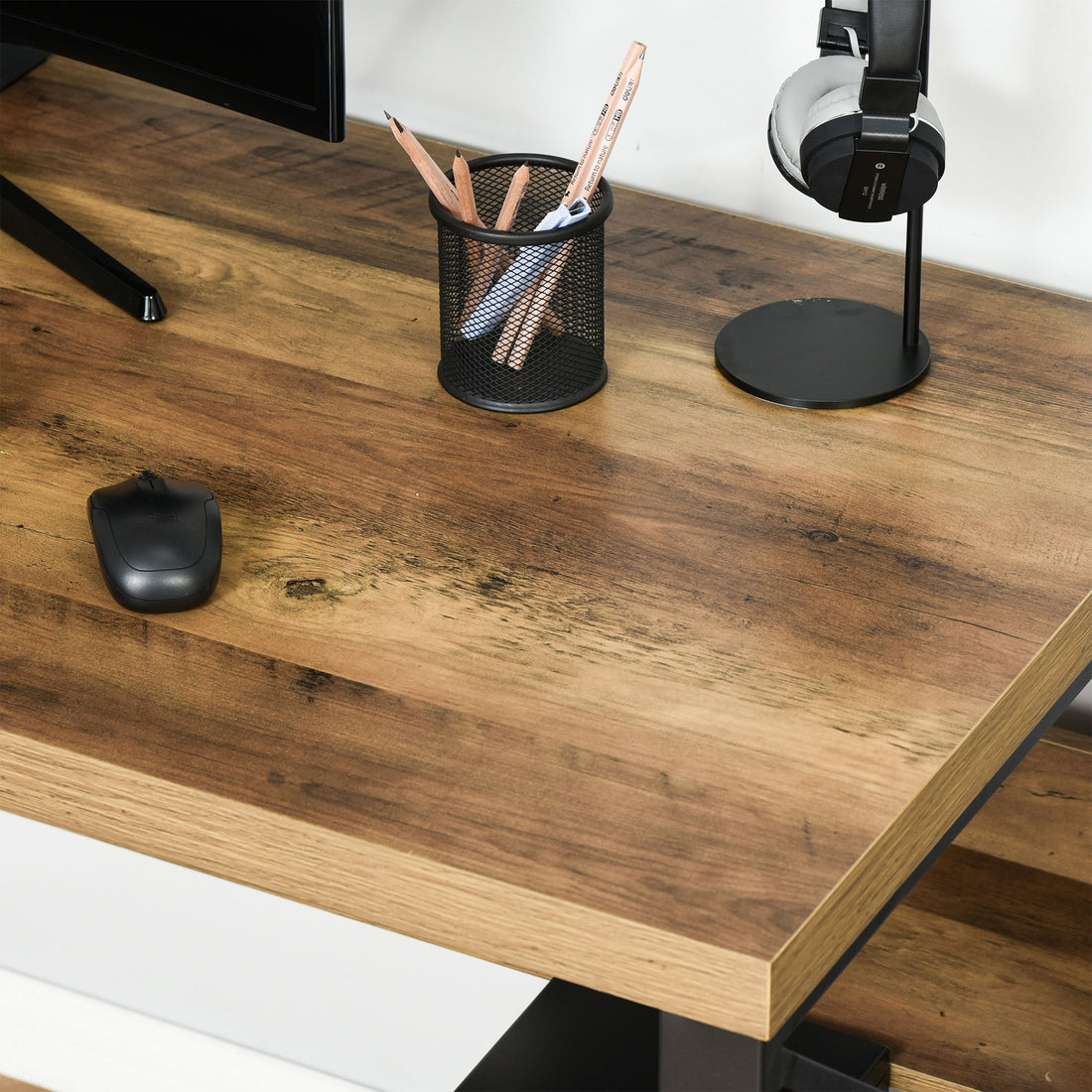 HOMCOM Computer Desk Writing Desk Home Office PC Laptop Workstation with Storage Shelf 120 x 60 x 76cm Black Brown Wood Effect