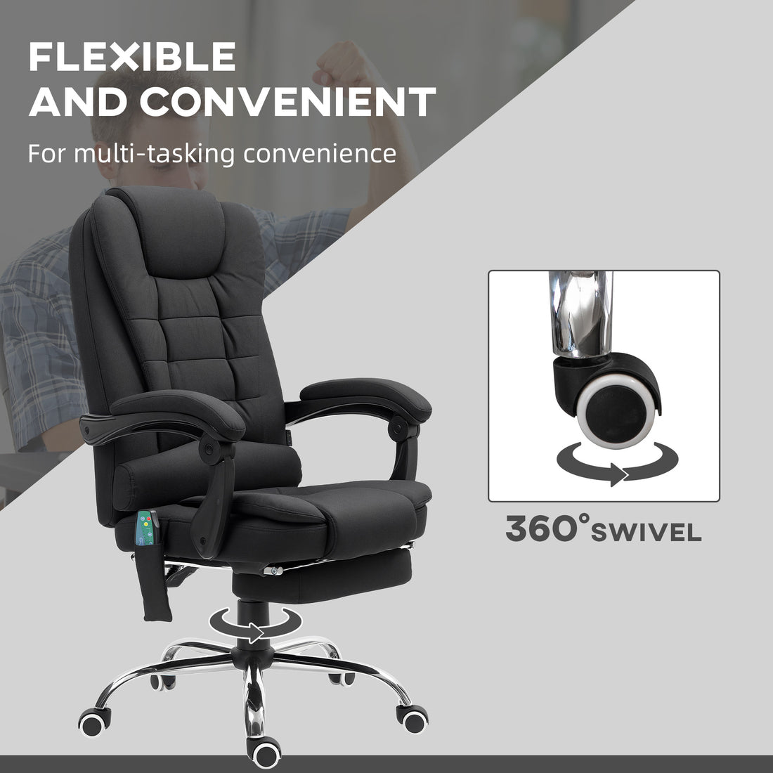 Vinsetto Office Chair with 6 Point Massage and Back Heat, Microfibre Desk Chair with Adjustable Height, Full Black