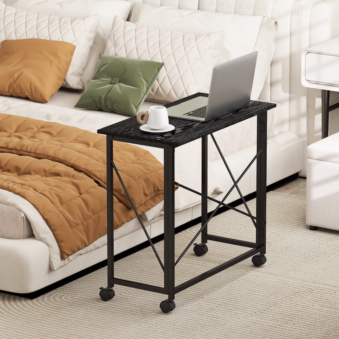 HOMCOM 80 cm Folding Desk on Wheels - Black